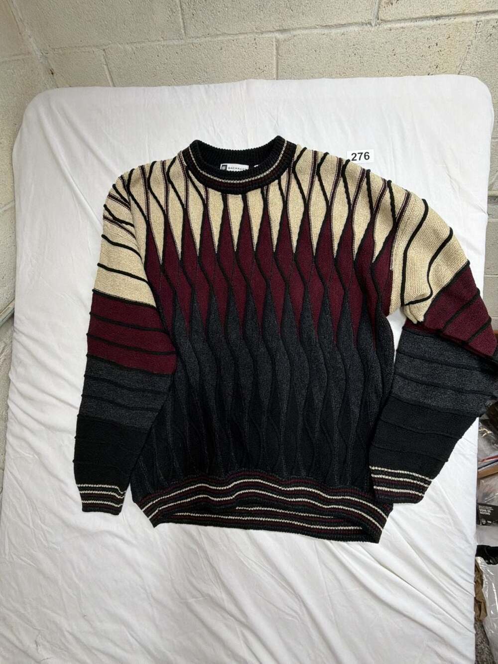 Vintage Bachrach Grandpa Coogi Style 3D Knit Chunky Sweater Size XL